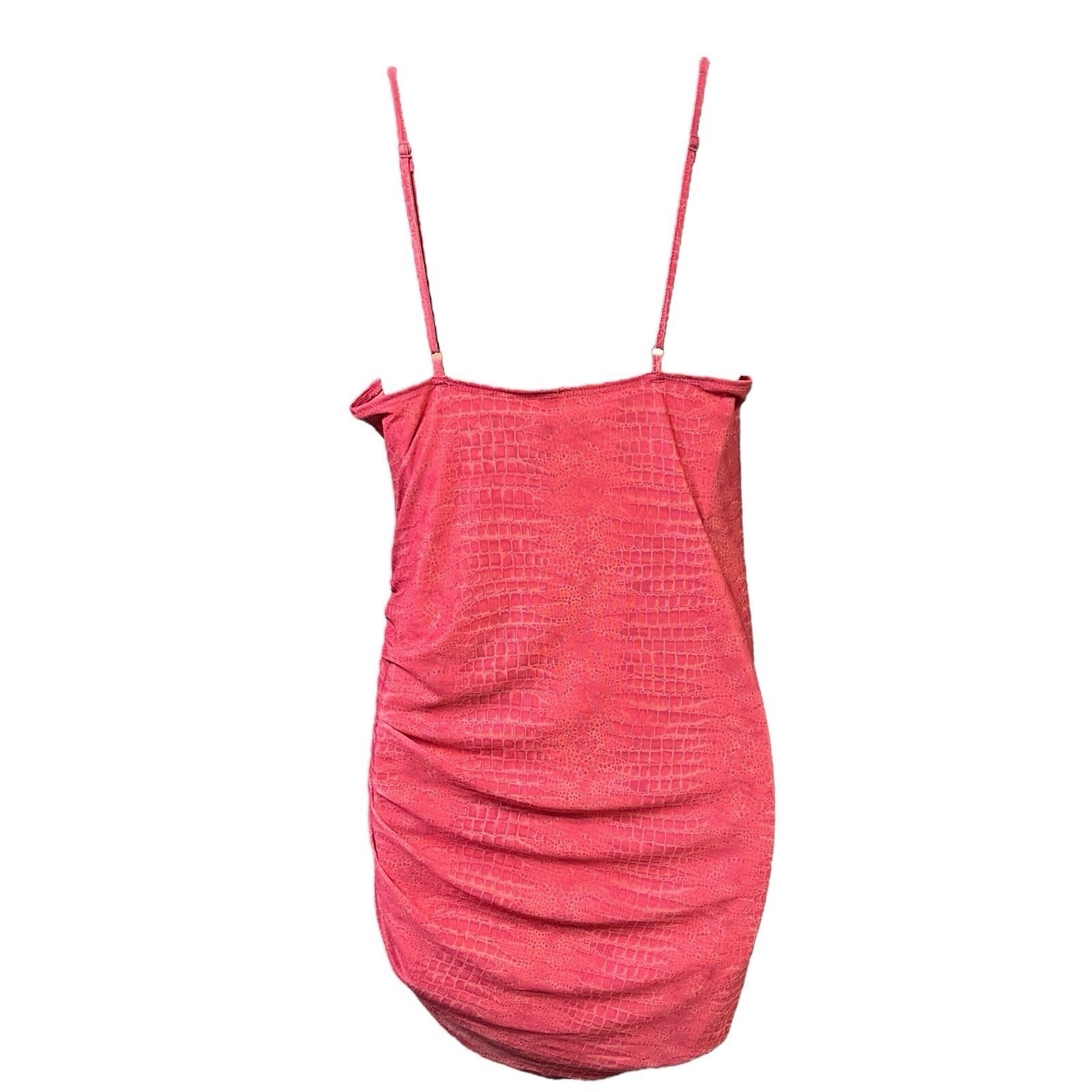 MOTEL Mini Dress Size Medium Red Pink Allover Snakeskin Print Bodycon Sleek Bold