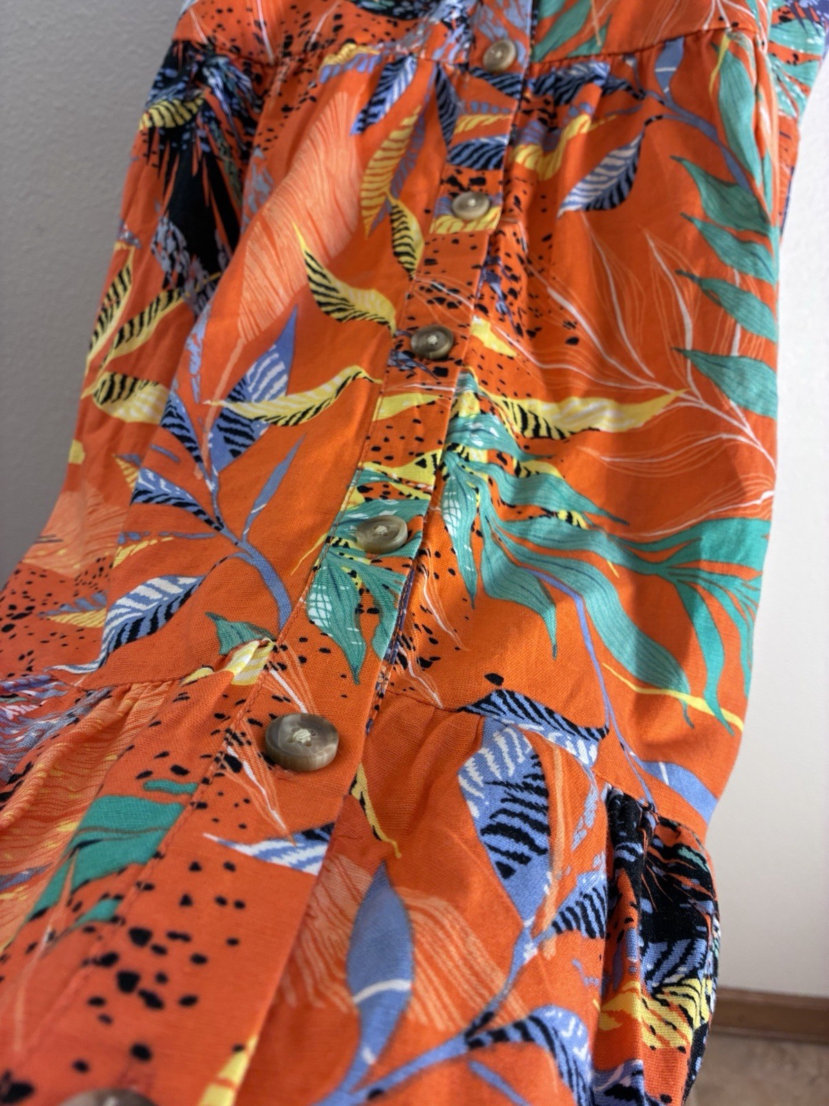 Beach Lunch Lounge Orange Sleeveless Dress Tropical Beach Summer Linen Cotton M