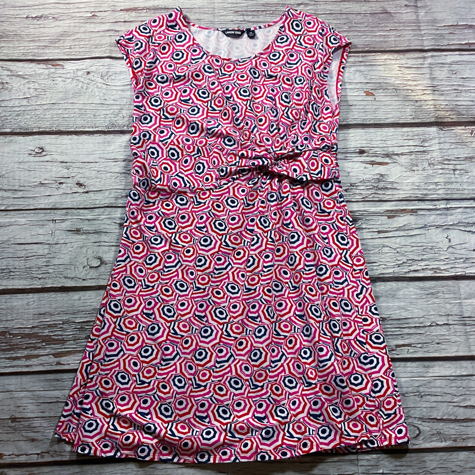 Lands End Womens Dress size 2X Red Blue Multi A-Line Cotton Stretch Sleeveless