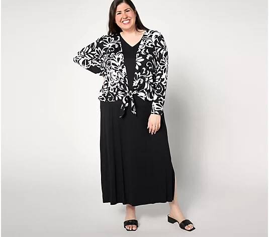 Belle by Kim Gravel Better Together Dres and Shrug Set Solid Black,Pet L A634849