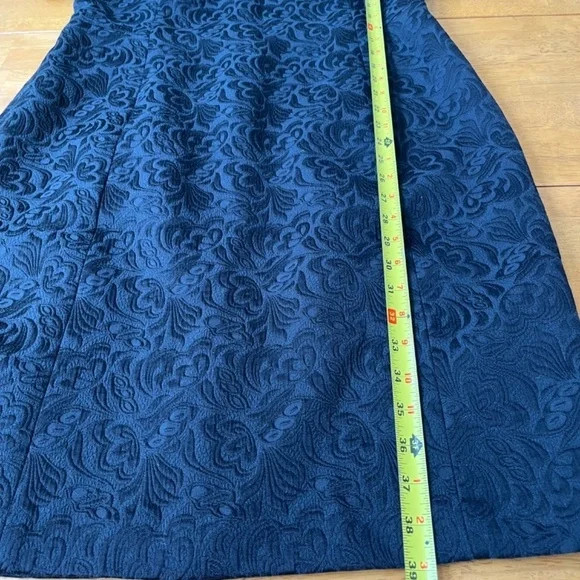 Talbots Sz 12 Black Brocade Flutter Sleeve Back Zip Midi Lined Dress