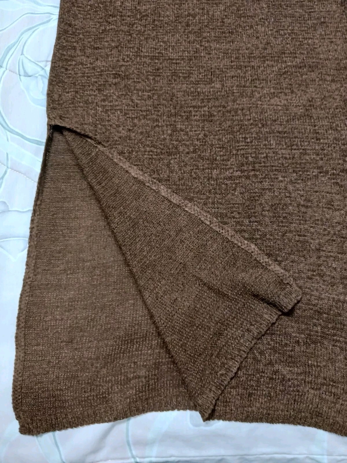 By The River*Brown Sweater Knit Midi LengthDress*Size L*Side Split*Round Nk*Belt