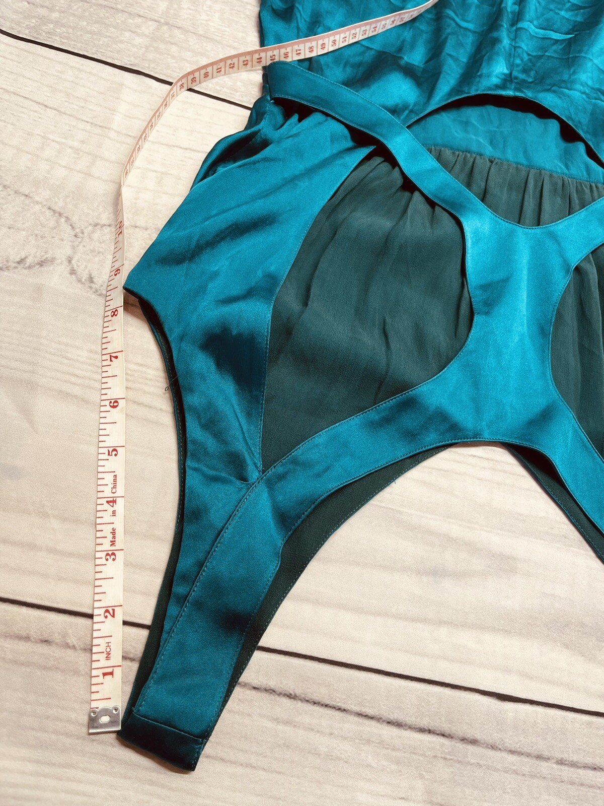 NEW BARRON DUQUETTE Medium 35” Bust Teal Silk Satin Long Dress *AS IS See Pics