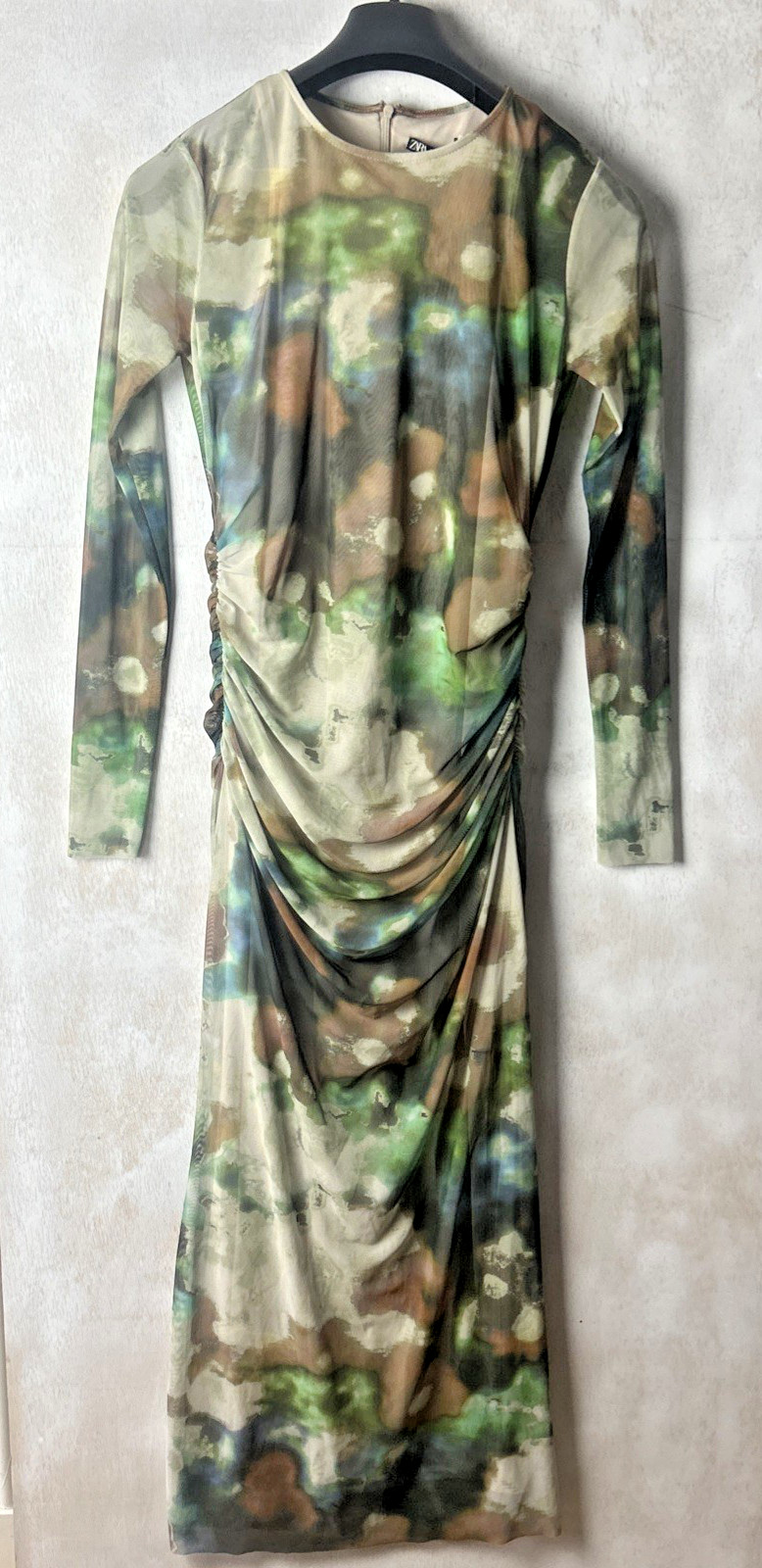 Zara Long Tie-dye Tulle Green Dress Size Medium New with Tags (J)