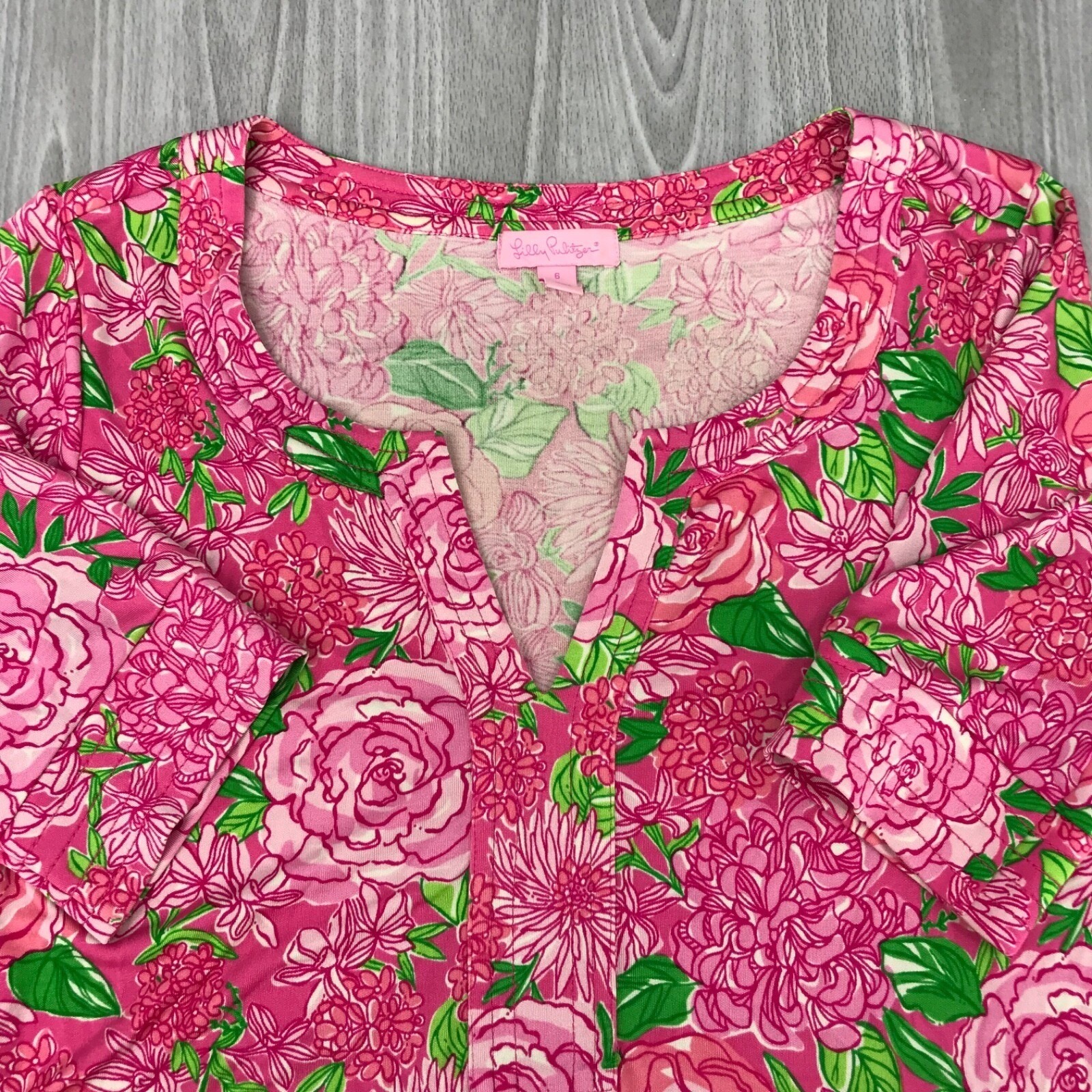 Lilly Pulitzer Pink Floral Silk Jersey Shift Dress Short Sleeve Size 6