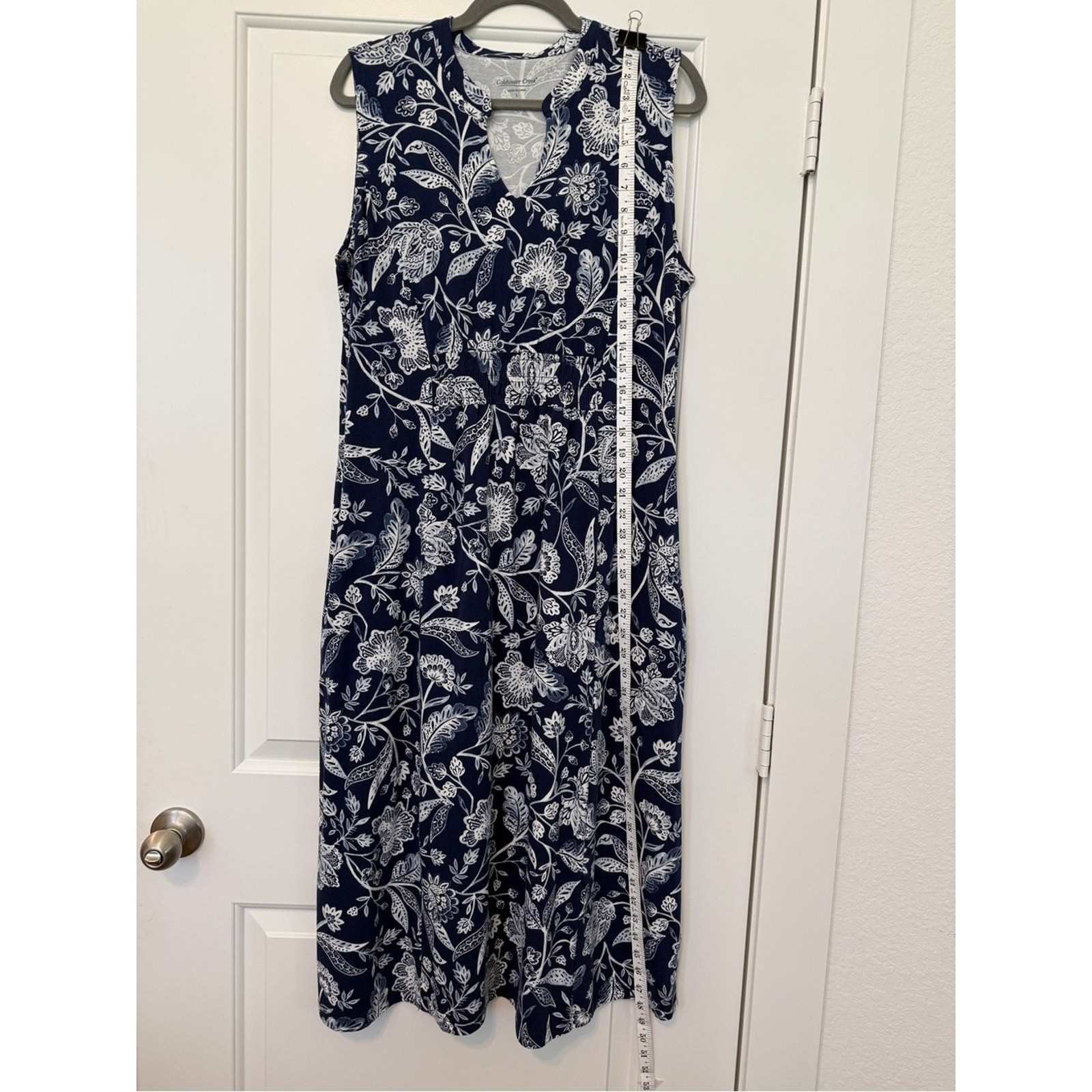 Coldwater Creek Navy Blue and White Floral Midi Dress Pockets Excellent Large