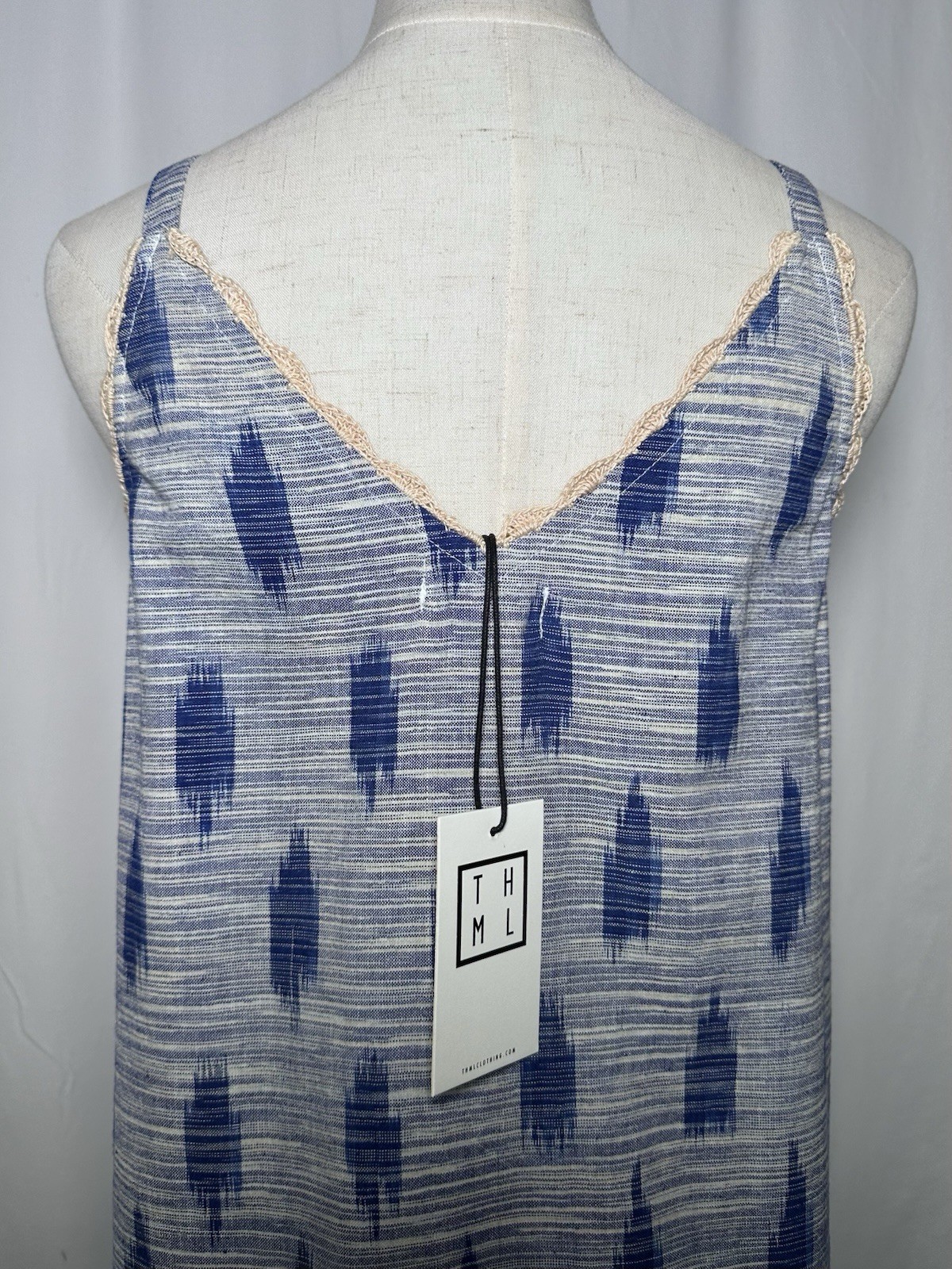 THML Shift Slip On Dress Large Cotton Spaghetti Boho Festival Hippie Tassells