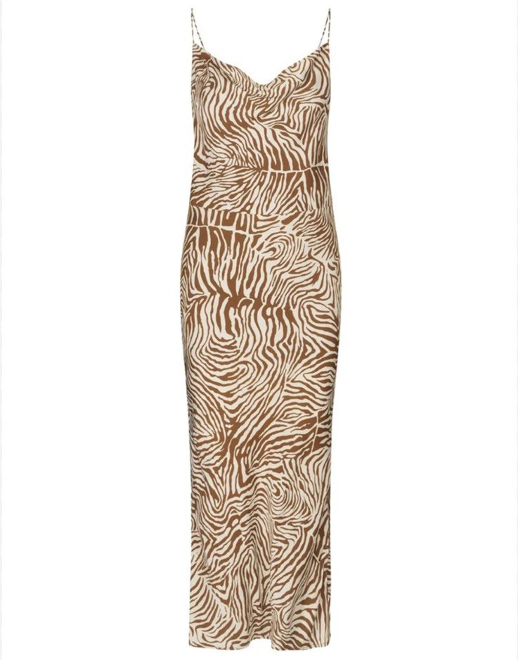 Samsoe Samsoe Apples Zebra Cowl Neck Open Back Maxi Slip Dress Brown Size XL