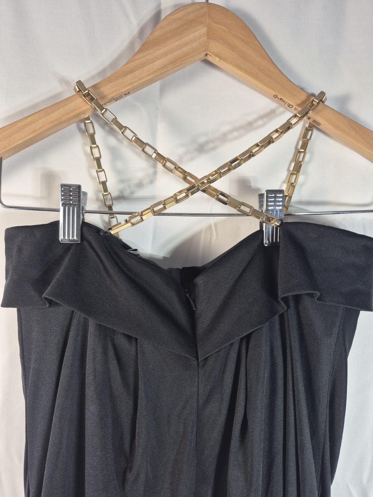 DSQUARED2 Black Draped Evening Gown Body Chain Amber Resin Cube Accents Size M..