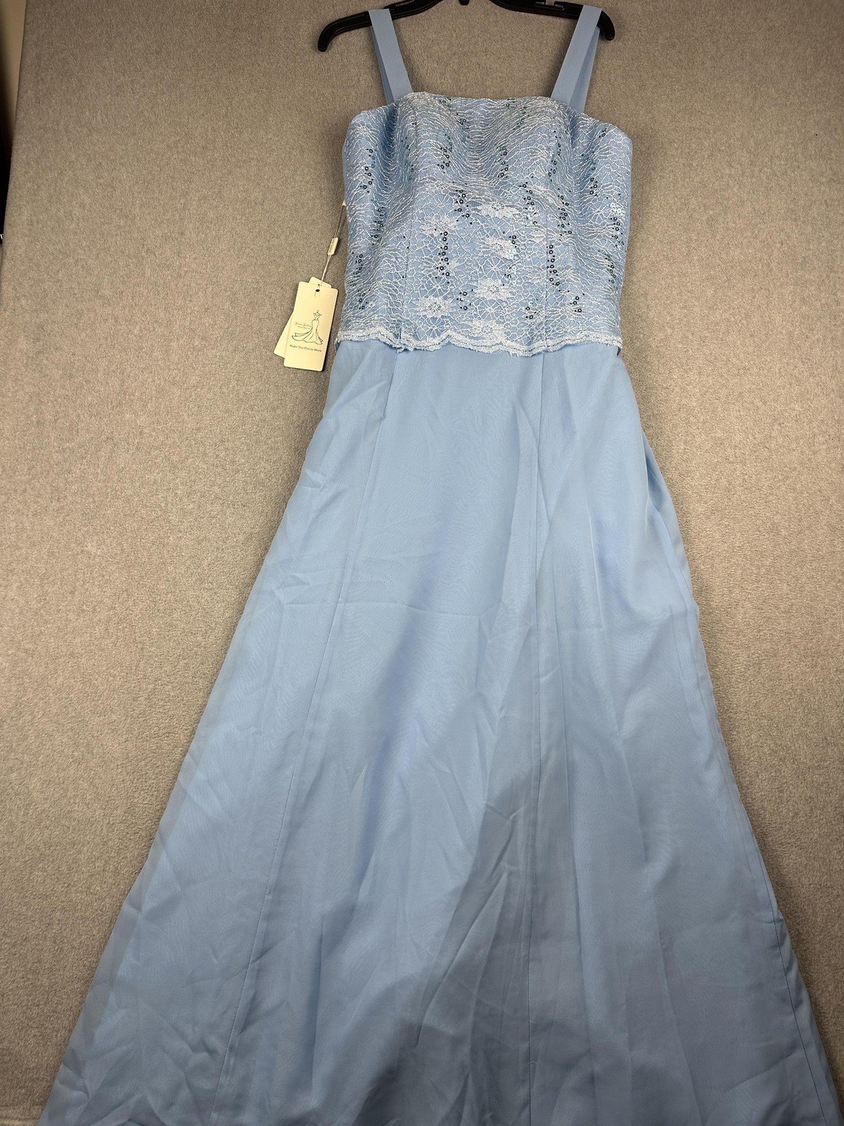 Blue Formal Dress Womens 8 Sequin Lace A Line Chiffon Maxi Wedding Gown NWT