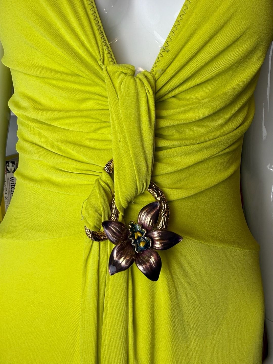 NWT Vintage Class Roberto Cavalli Lime Green Orchid Midi Dress