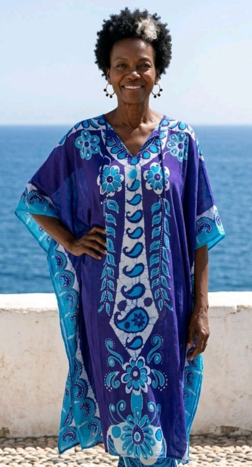 Batik Kaftan Dress Coverup Muumuu Handmade 100% Cotton Tropical Beachy Tribal L