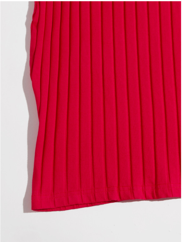 Red Scoop Neck Rib-knit Bodycon Pencil Casual Summer Slim Dress Sz XS S M L XL