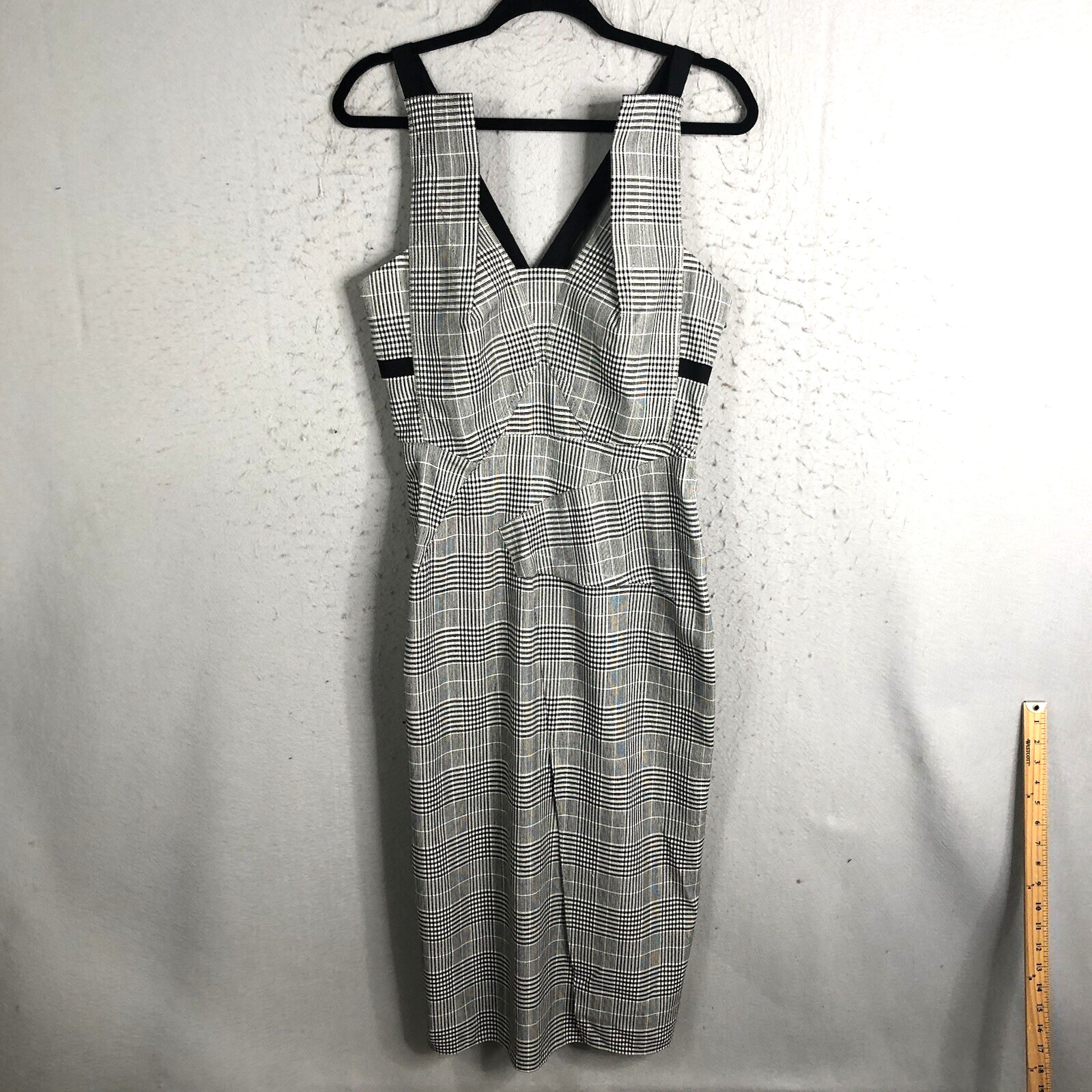 Roland Mouret Dress Women 10 Black White Holloway Glenn Plaid Wool Blend Archive