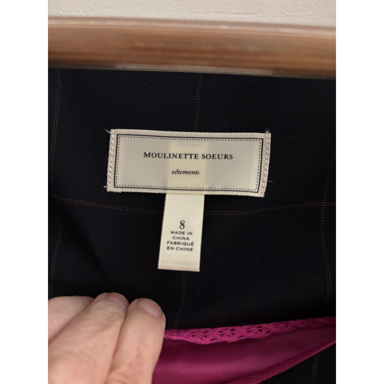 Moulinette Soeurs Anthropologie Black Grid Pink Trim Sweetheart Dress Size 8