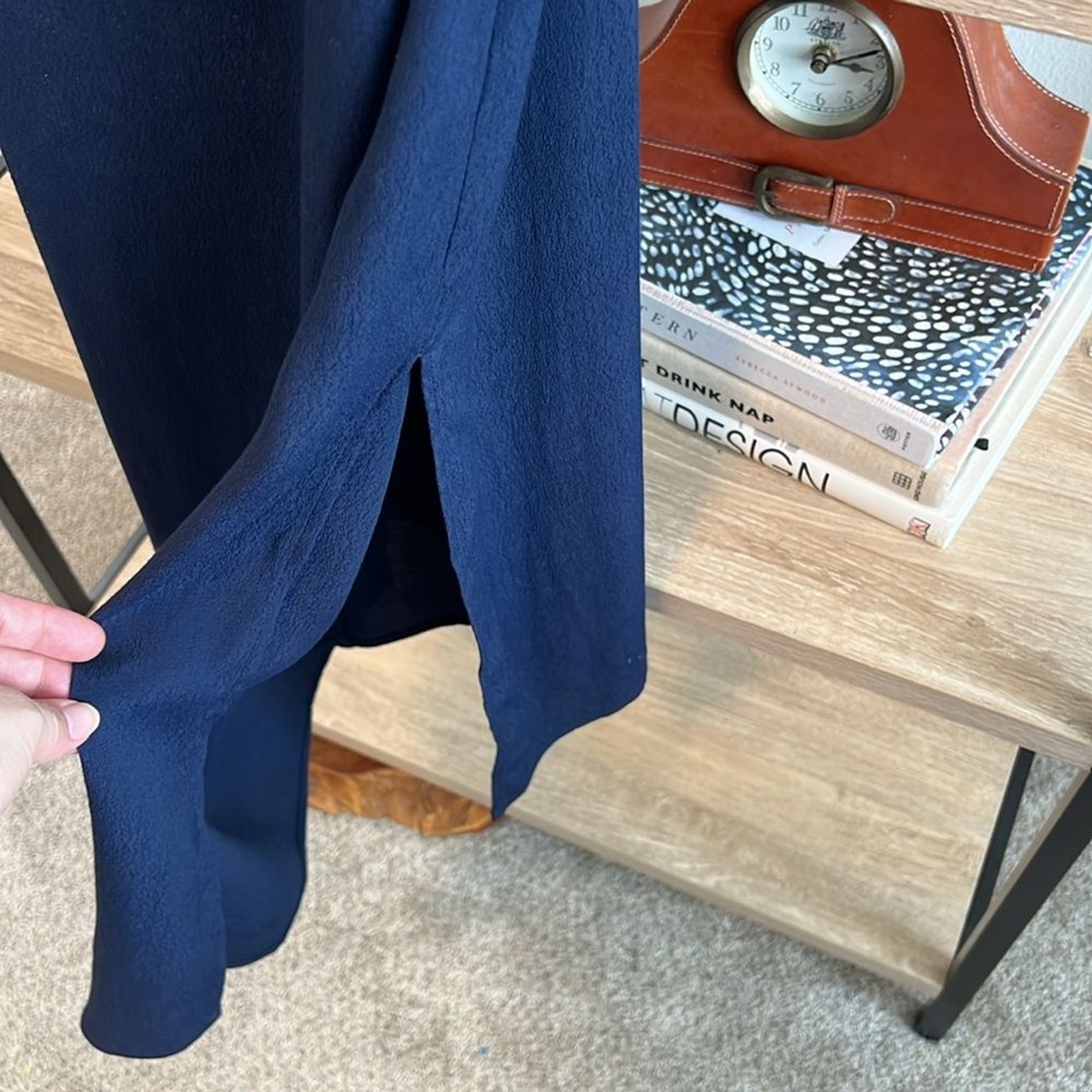 J.Crew Navy Button-Back Woven Crepe Slip Midi Dress, 0