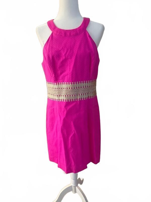 Lilly Pulitzer Ashlyn Shift Dress in Pink and Gold, Size 10