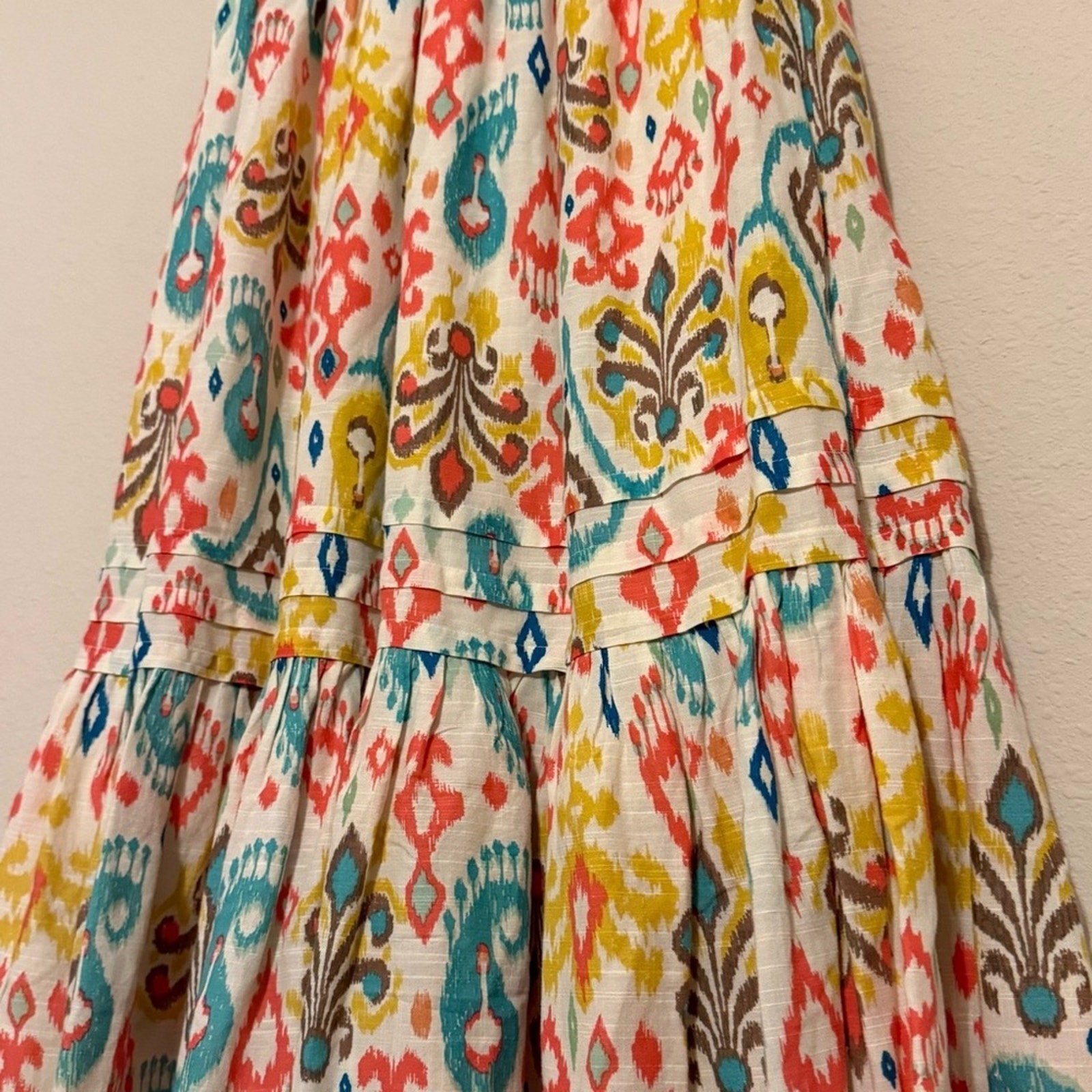 Anthropologie Ikat Print Smocked Midi Dress XS Boho Tiered