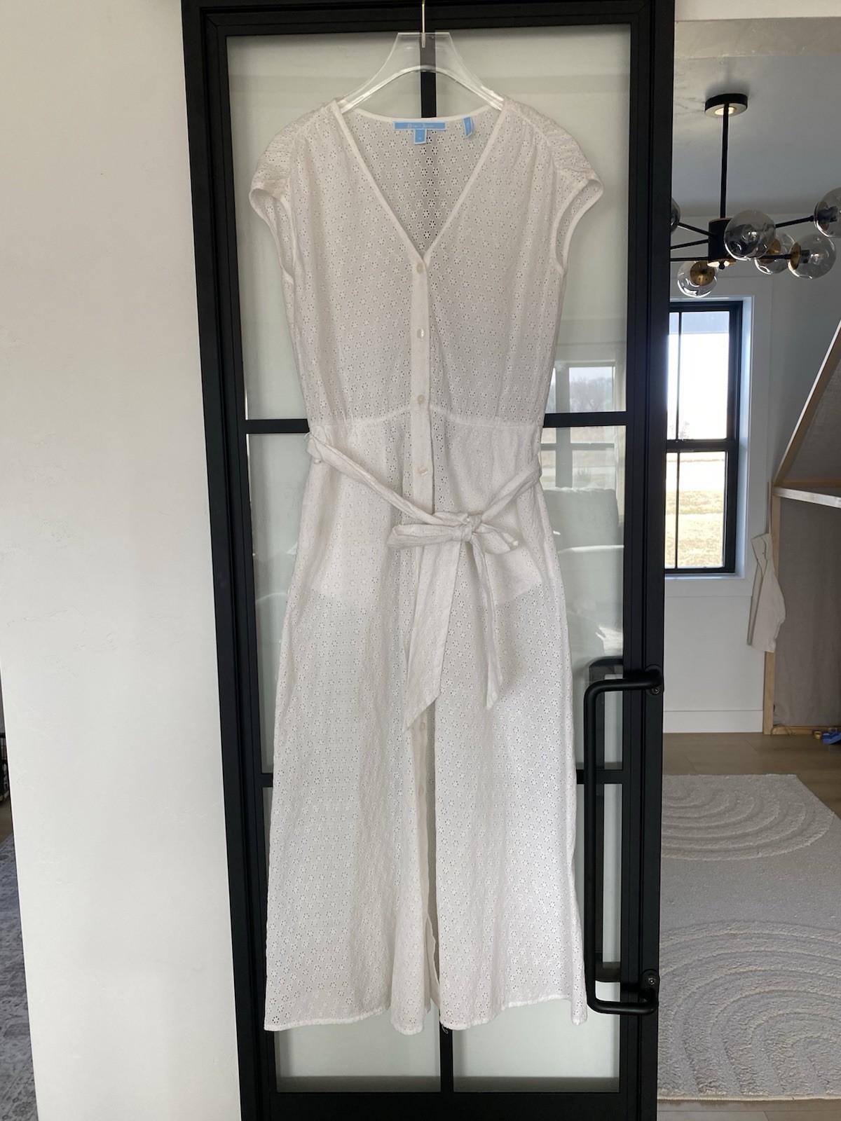 Draper James White Eyelet Button Front Bow A-Line Midi Dress M