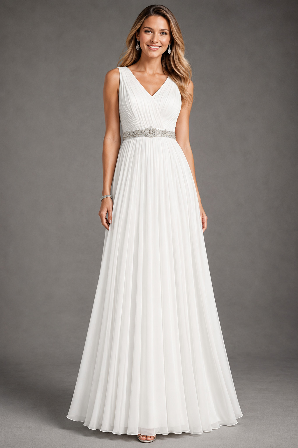 Betsy & Adam Dress Womens 0 White Embroidered Illusion Waist Pleated Maxi Formal