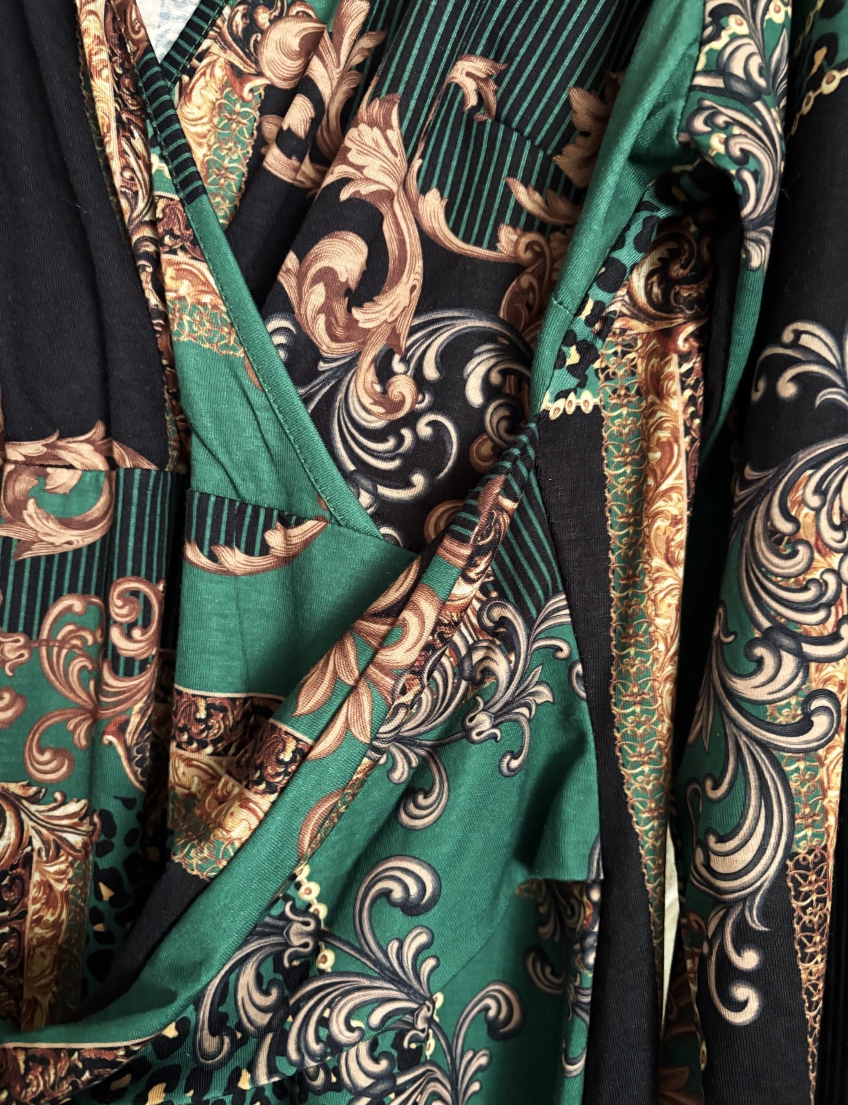 VGC Ladies PINK CLOVE Pine JUNIPER GREEN & ANTIQUE GOLD FILIGREE Print Dress 22