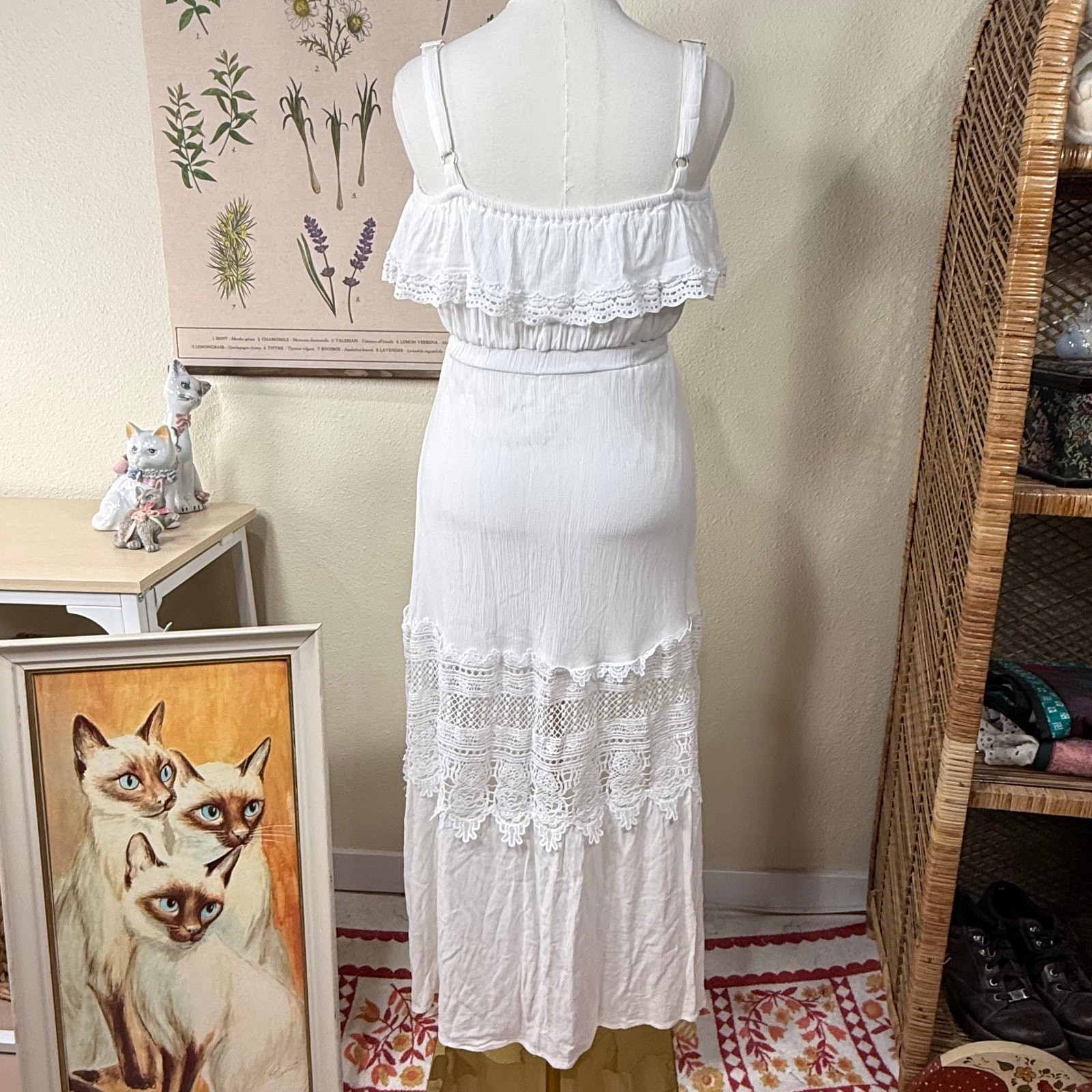 Crochet Lace Ruffle Maxi Dress Cottage Coastal Cowgirl Prairie Coquette Dolly S