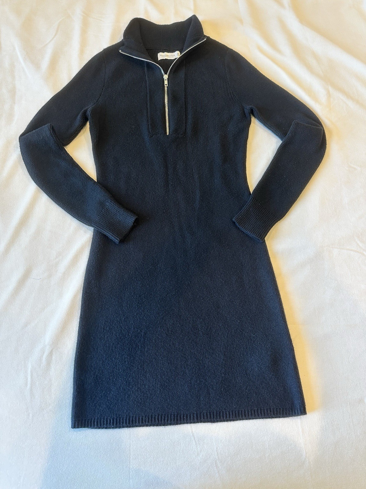 Abercrombie & Fitch Black Solid Knit Mock Neck Half Zip Sweater Dress Women M