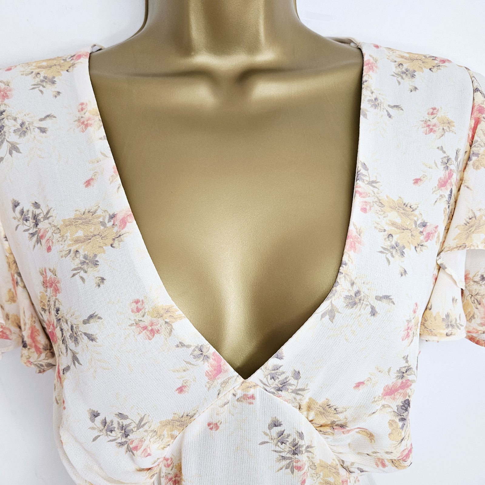 NEW Ex NEW LOOK 10-18 Ruffle Chiffon Floral Dress Ivory Pink Occasion Wedding