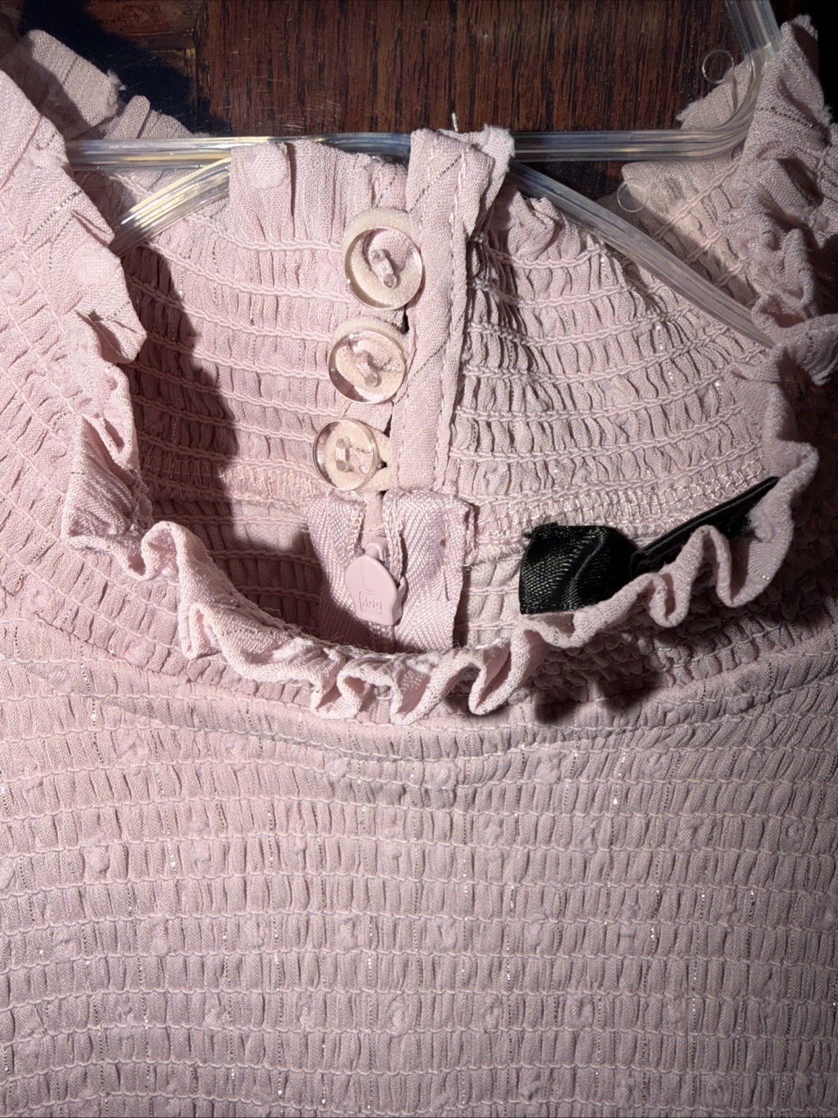 AQUA Swiss Dot Smocked Ruffle Mini Dress Shimmer Pink Size S Bloomingdales EUC