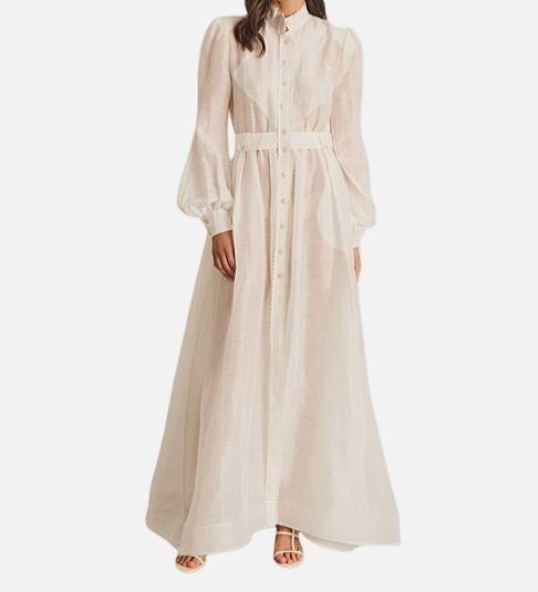 Aqua Blu Australia Women’s White Linen High Neck Belted Tiana Dress Size XL