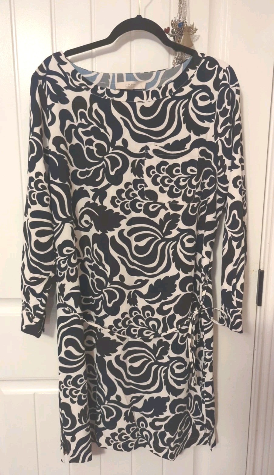 Loft Womens Black & White Knee-Length Floral Shift Pullover Dress L NWT