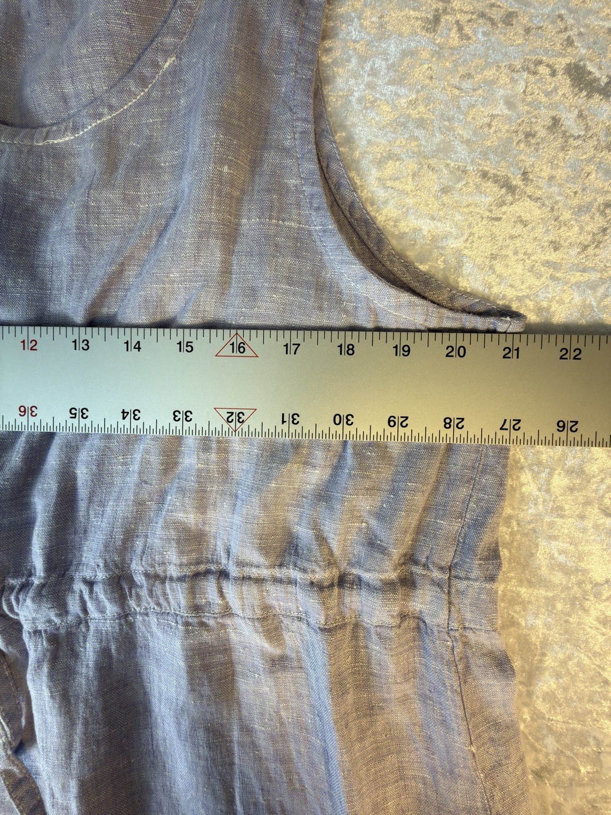 Vintage Marc Ware 100% Linen Maxi Dress Blue Sleeveless Tie Waist USA L