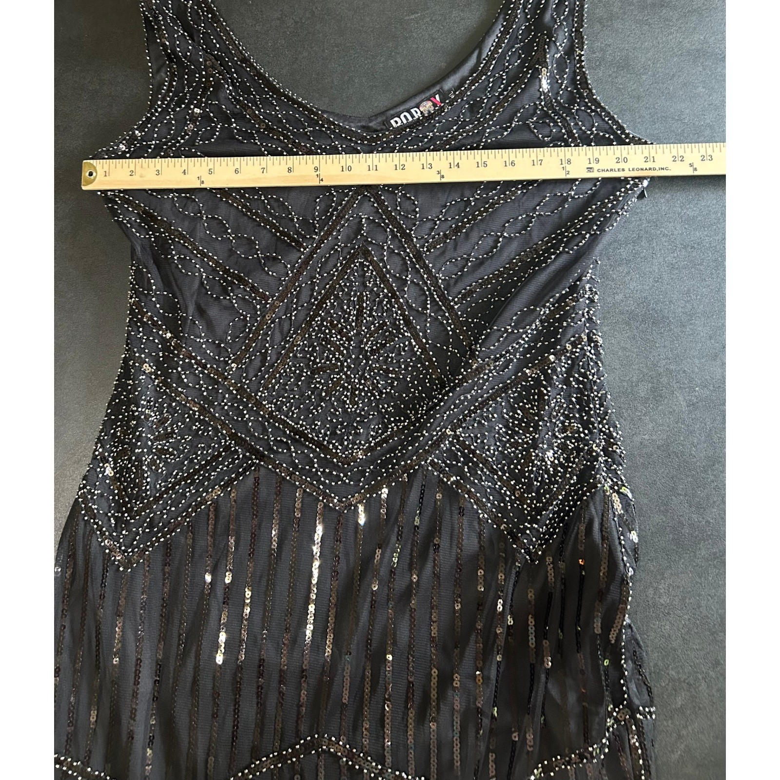 RO ROX Flapper Dress Sz 2XL Black Beaded Sequin Fringe Gatsby VTG 20s Style