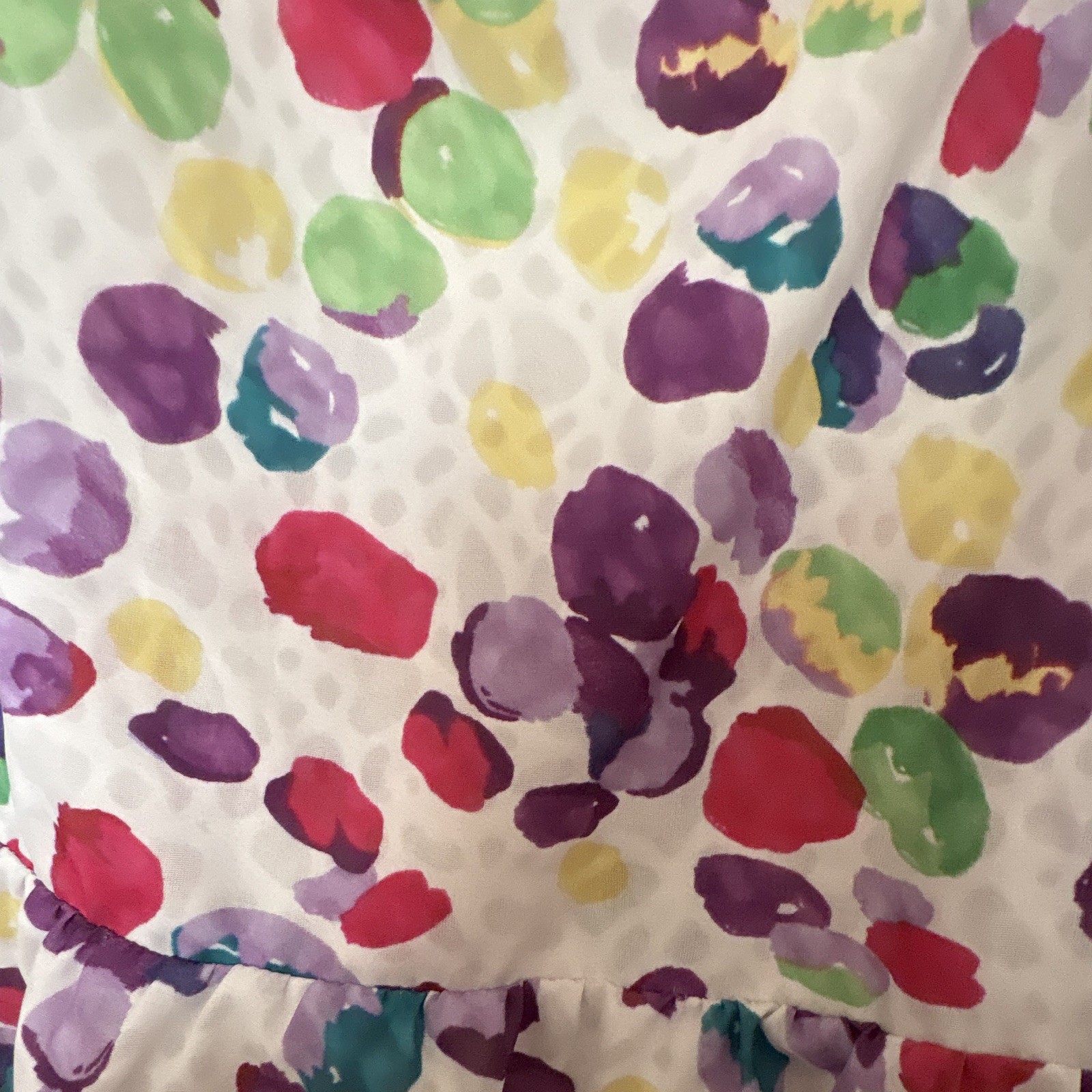 Colorful Abstract Print A-Line Sundress Midi Dress w/ Ruffle Accents Juniors M
