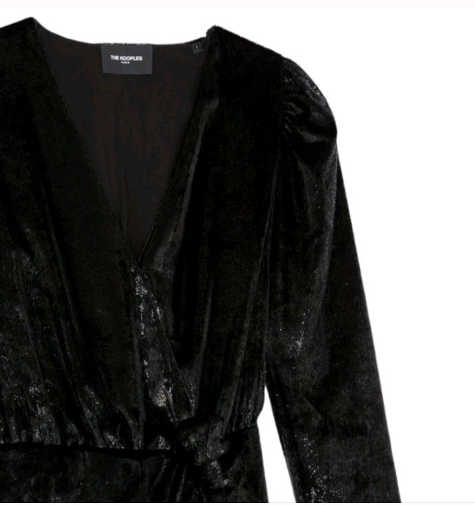The Kooples Paris Black Velvet Wrap Dress Womens Size 1 S Midi Summer Chic