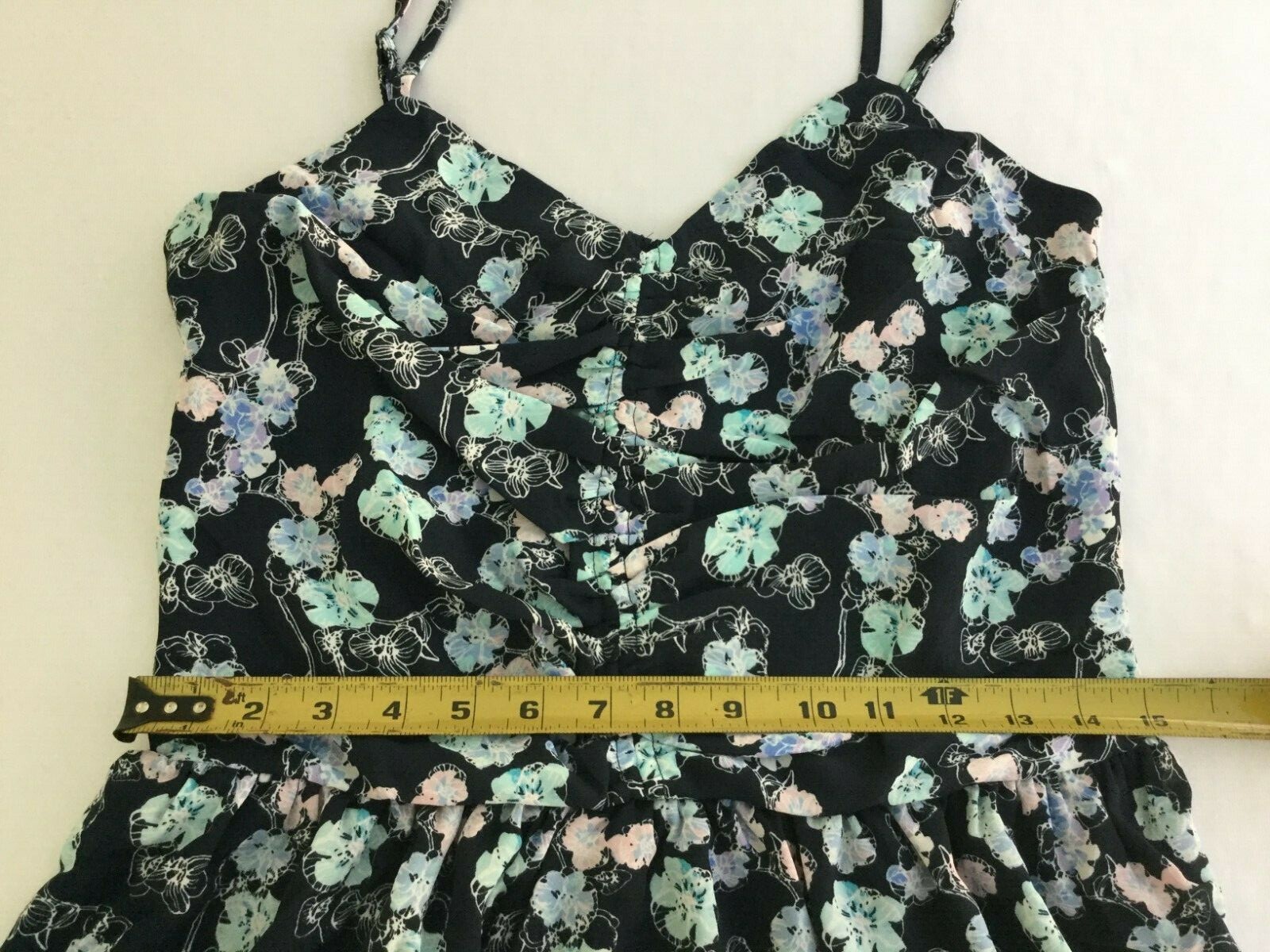 Eclair Blue Floral Dress Smocked-Back Size Large Navy Fit & Flare Beach Sundress