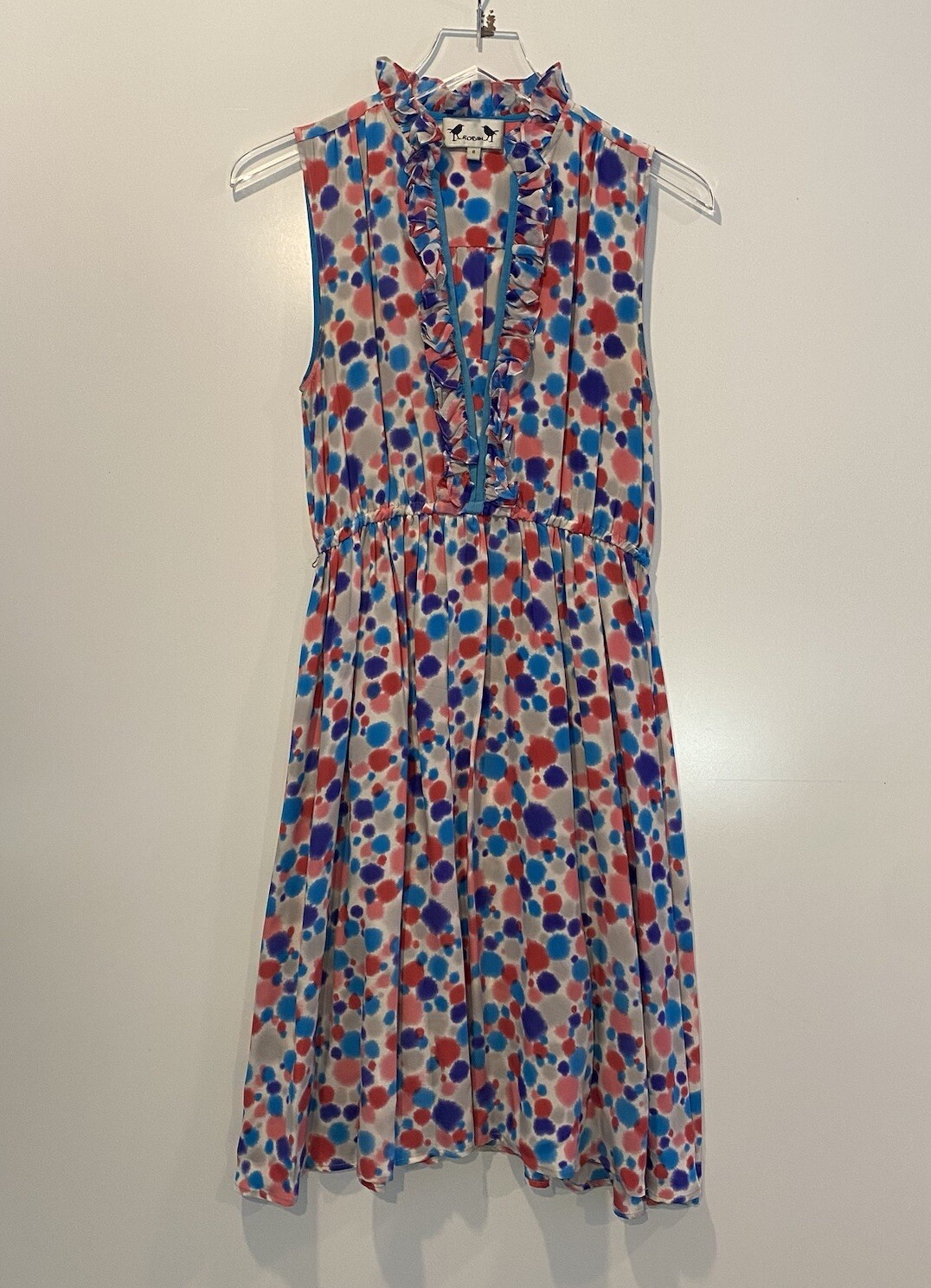 Robin Womens Multi Color Silk Polka Dot Sleeveless Dress Size 6