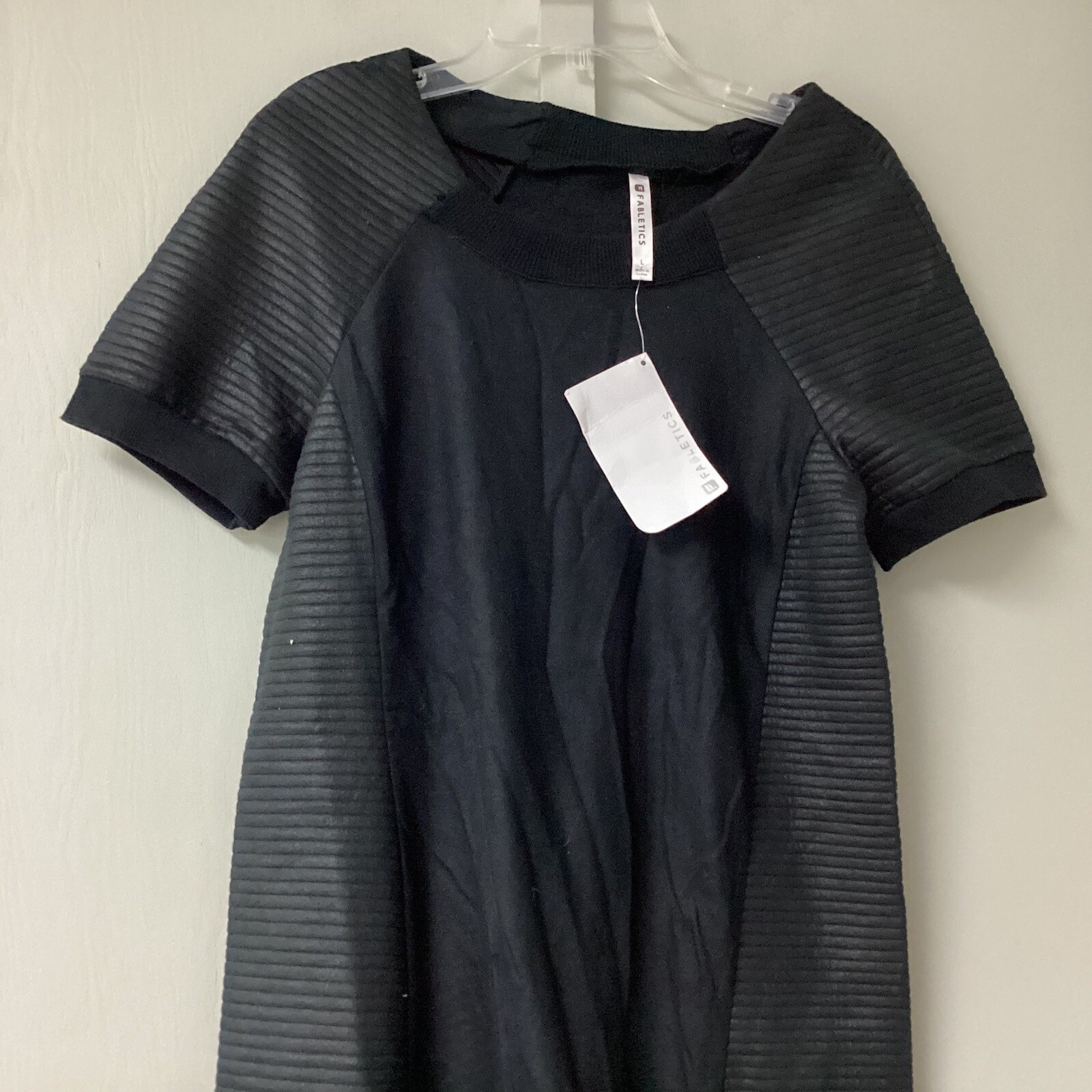 Fabletics Brenna Black Quilted Sweater Dress Size Large Short Sleeve Fleece New