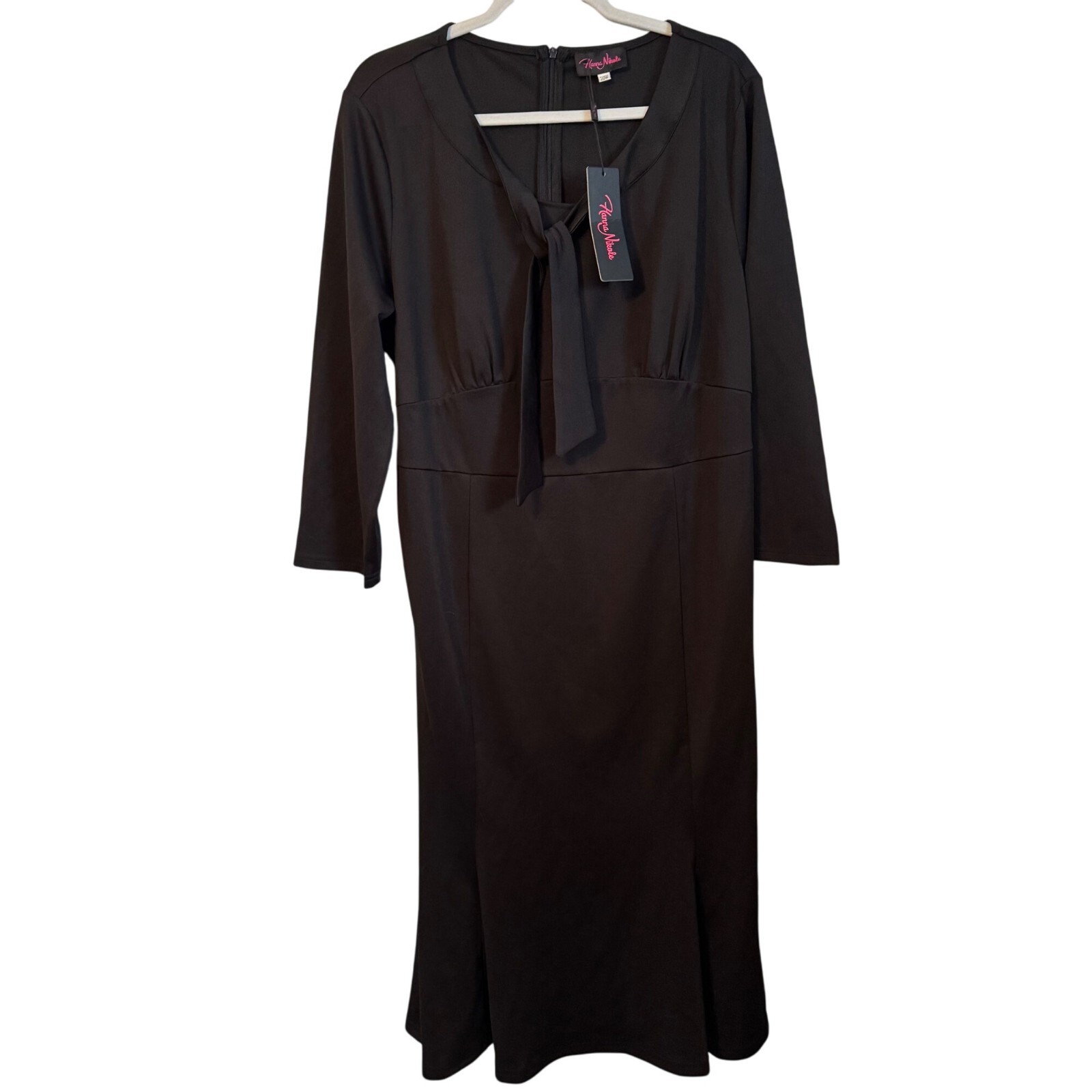 Hanna Nikole Black Long Sleeve Tie Front Dress 20W Polyester & Elastane Elegant