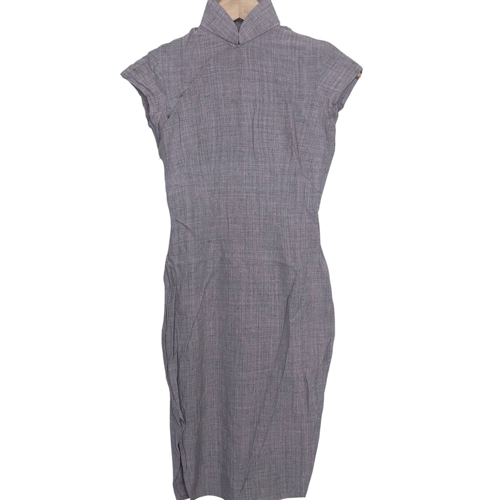Lavender Cheongsam Qipao Mandarin Collar Sleeveless Midi Dress Women’s XS/S