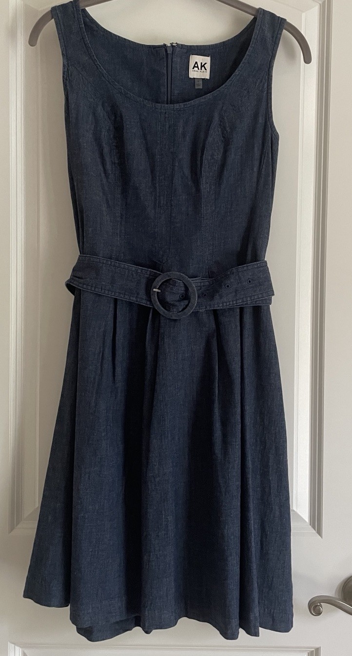Anne Klein Denim A-line Cinched Waist Sleeveless Belted Dress Size 4