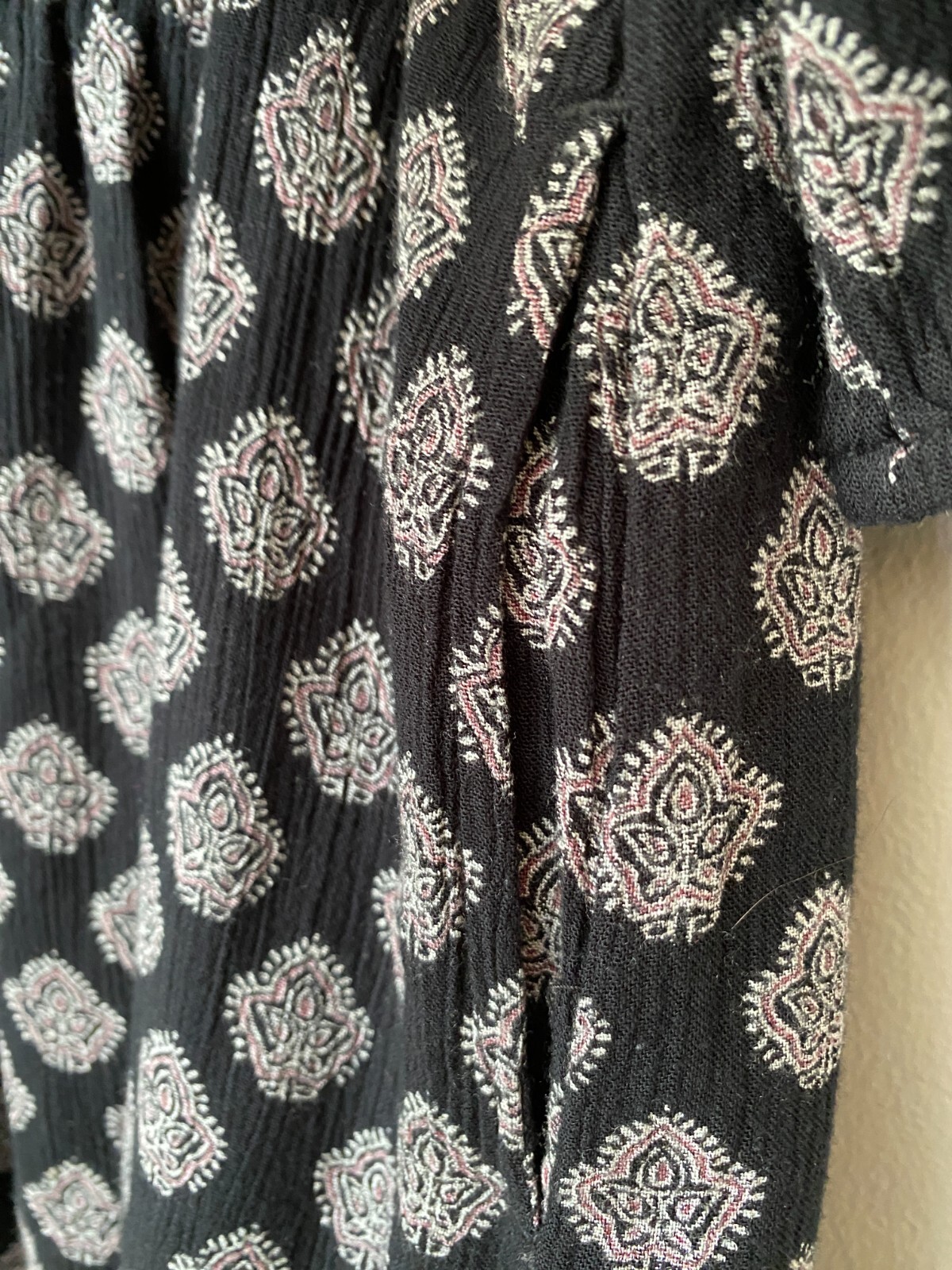 Caslon Women’s Medium Patterned Boho Peasant 3/4 Sleeve Tunic Dress Black
