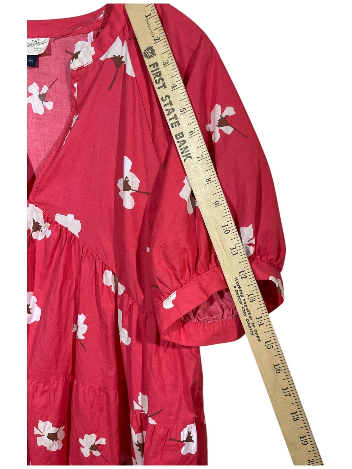 Universal Thread Puff Sleeve Floral Tiered Babydoll Dress Sz L Coral Beach Boho