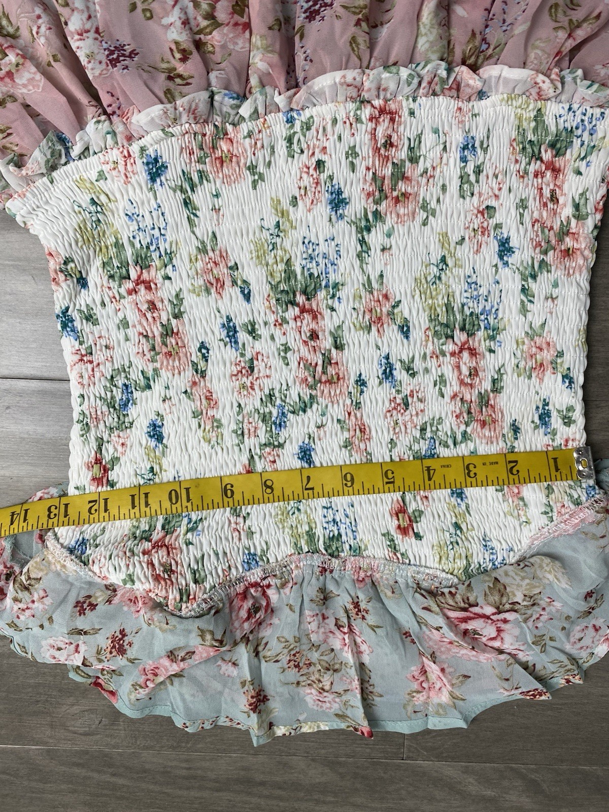 STORIA Tulle Smocked Mini Dress M Ruffle Tiered Cottagecore Coquette Balletcore