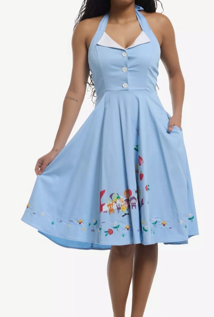 Disney alice in wonderland Mad Tea Party Halter Dress Sz L