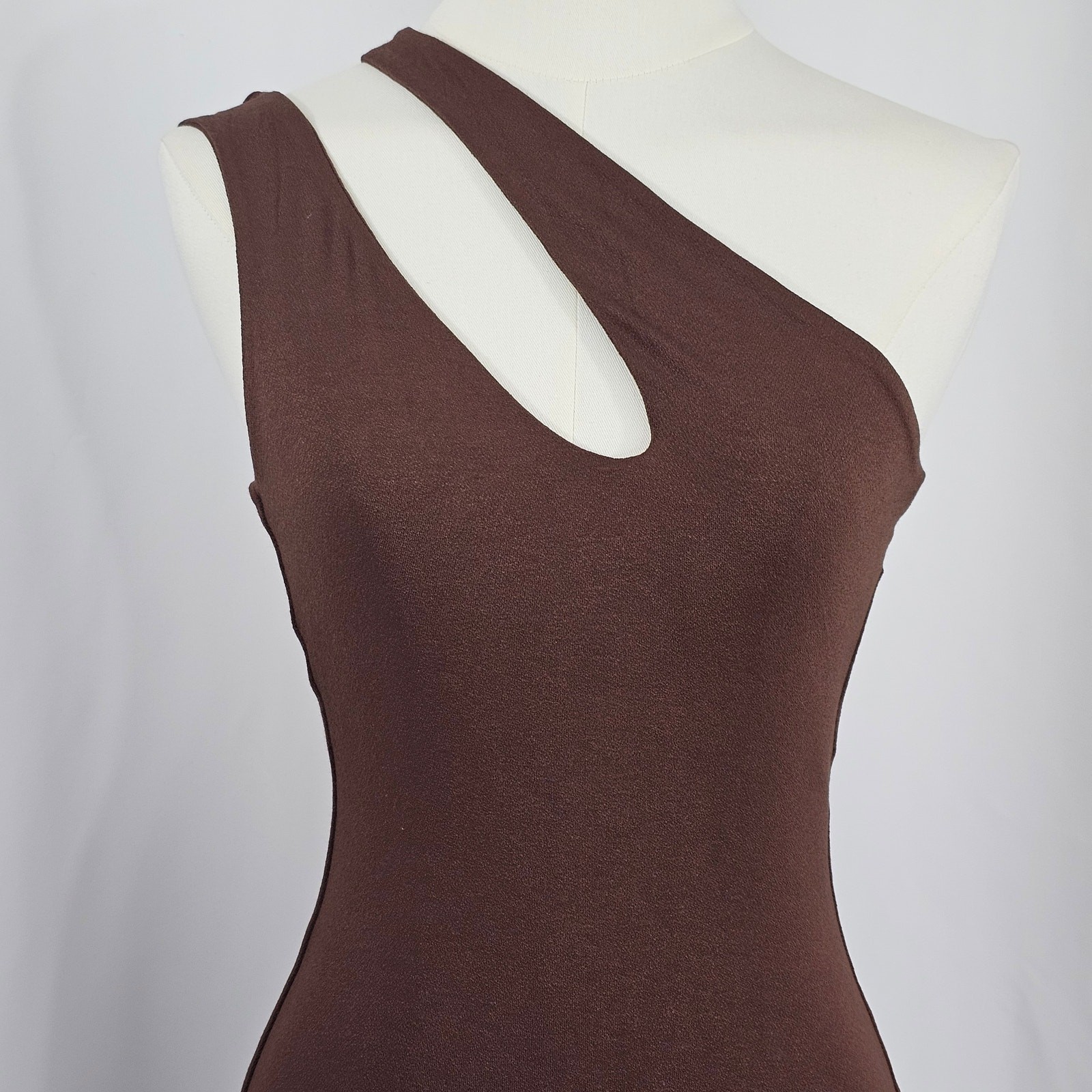 Naked Wardrobe Brown One Shoulder Front Slit Bodycon Mini Dress Size M NWOT