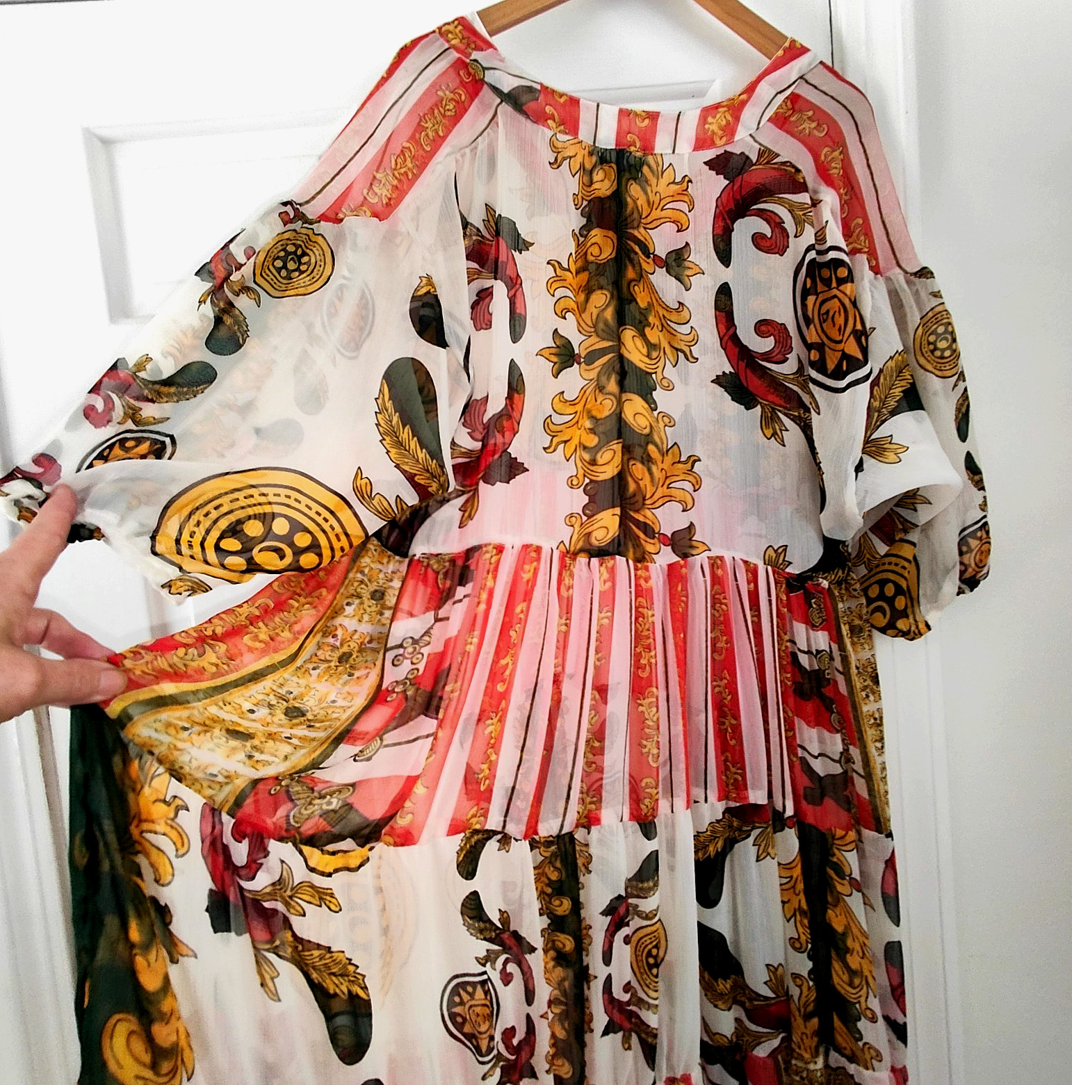 Antica Sartoria Red Gold Baroque Design Maxi Dress Boho Ethereal Party Wedding