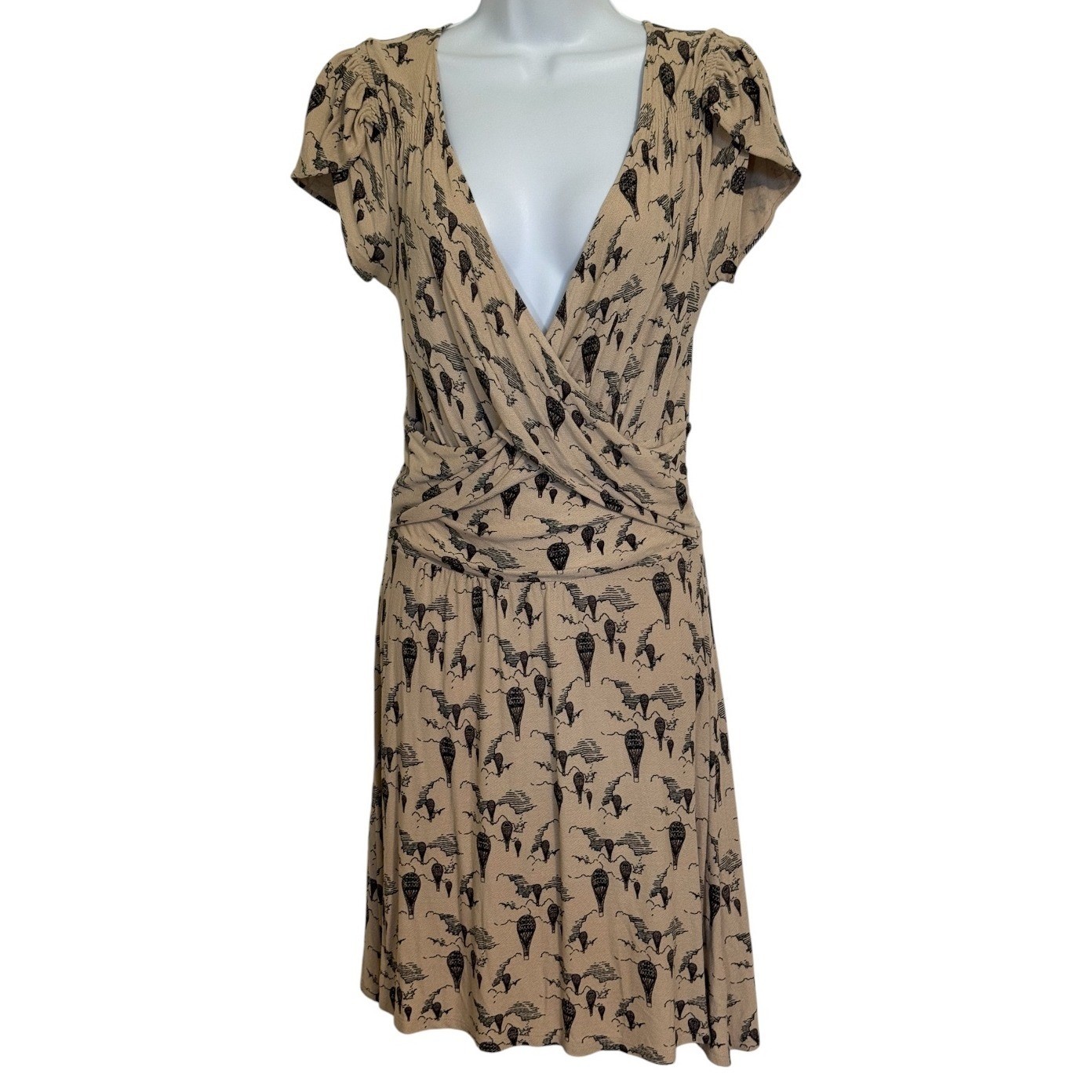 ANTHROPOLOGIE LEIFNOTES Up And Away Hot Air Balloon Print Faux Wrap Dress Small