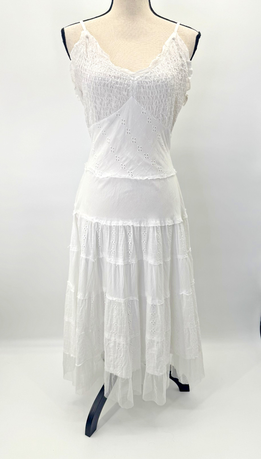 VTG Y2K Connected Apparel Cottagecore Midi Dress Medium Babydoll Tier Layer Mesh