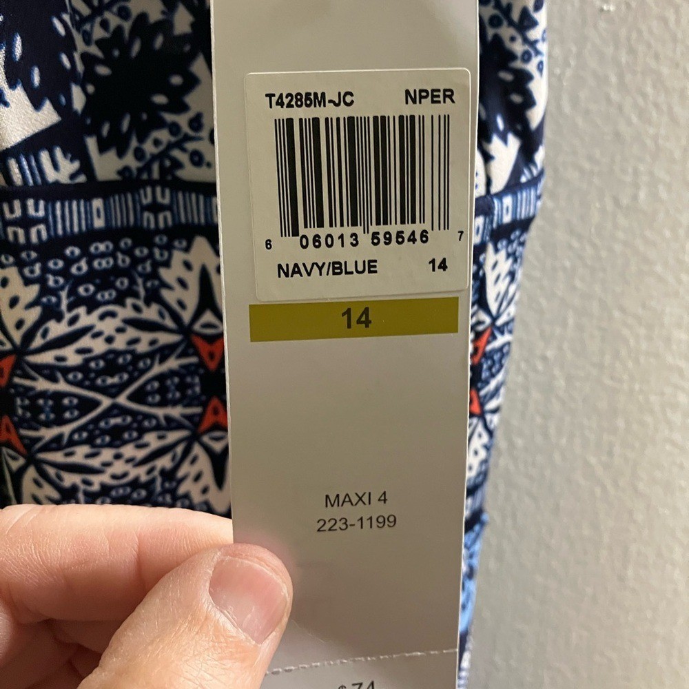 London Style Collection Blue and White Halter Dress size 14 NWT Maxi Length